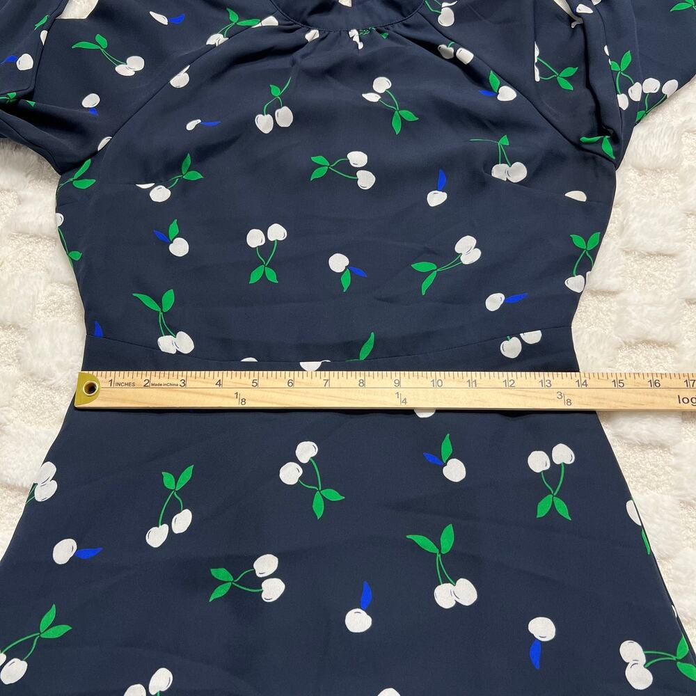 Banana Republic Size 2 Navy Cherry Print Long Sleeve Mini Dress - Picture 7 of 9